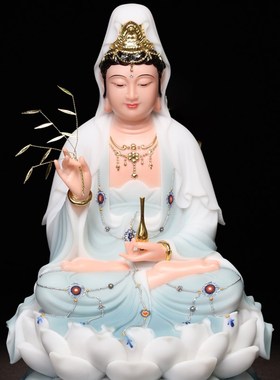 汉白玉观音菩萨家用坐莲观音佛像南海送子观世音娑婆三圣供奉家用