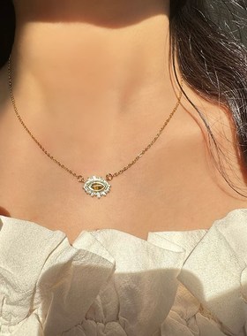 秋冬美拉德小众设计几何项链女虎眼石轻奢微镶钻高级感气质锁骨链