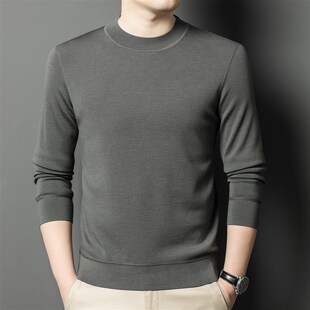 48支高精纺四平加厚纯羊毛针织衫 圆领内搭保暖羊绒打底毛线衣 男士