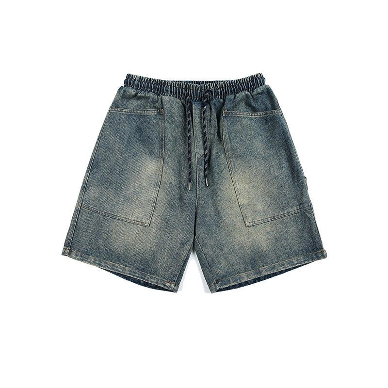 美式复古做旧简约水洗牛仔短裤男士夏季潮流宽松阔腿时尚五分裤