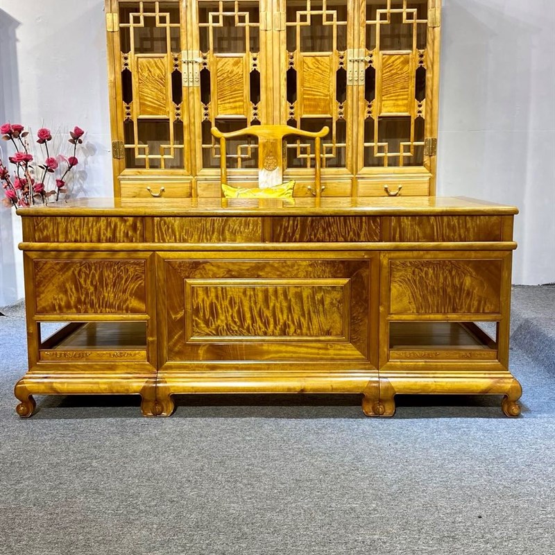 四川金丝楠木家具小叶桢楠v办公桌老料满水波 办公桌书柜书房