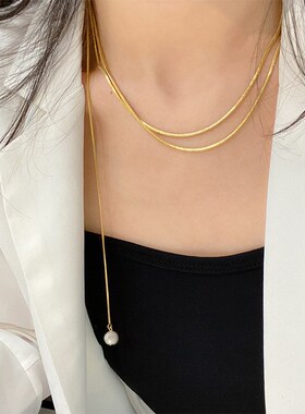 温鉴冷淡风小众高级感双层项链女吊坠珍珠设计轻奢网红颈链毛衣链