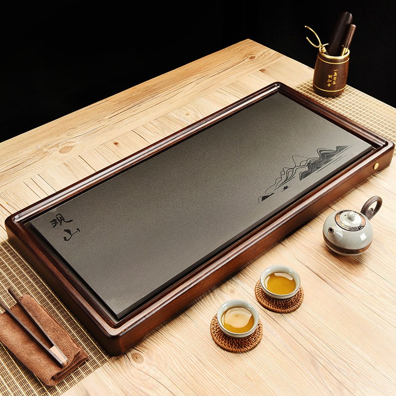 整块花梨木茶盘家用2023年新款长方乌金石M茶台排水实木干泡台茶