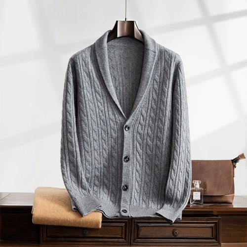 秋冬新款羊绒开衫男加厚针织毛衣外套商务休闲纯色羊毛外搭上衣服