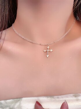 轻奢十字架时尚百搭新款项链高级感串珠气质锁骨链小众设计颈链女