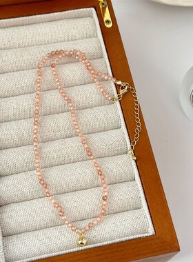 天然水晶串珠项链女 小众轻奢简约设计百搭气质金豆豆潮流锁骨链