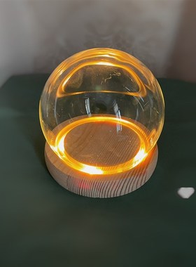 透明玻璃木头灯罩底座带灯电池款摆件展示台复古防尘罩氛围感礼物