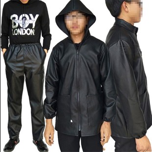 修车水产洗车机车罩衣防岩棉玻纤工作服 套装 男士 防油防水皮衣皮裤