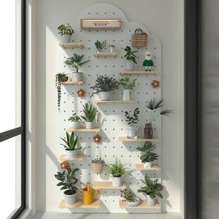 三梦实木洞洞板置物架墙上阳台绿植造型墙定制免漆板置物板展示架