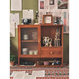 桌面杯茶具收纳架桌面化妆品收纳盒木制收纳柜分层货架防尘