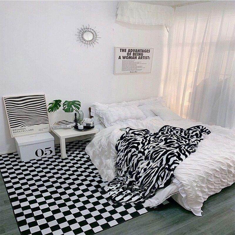 北欧ins黑白格子地毯少女卧室装饰床边毯免洗客厅网红棋盘格地垫,居家布艺,地毯,淘宝优惠券,粉丝福利购,淘宝优惠卷