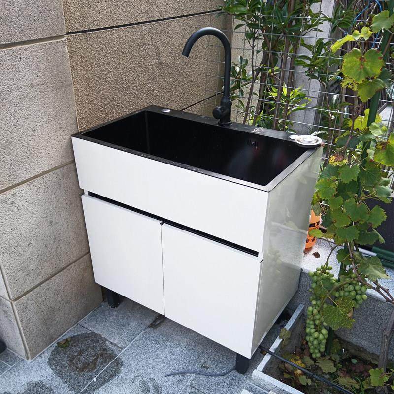 304不锈钢洗手池 阳台洗衣柜落地洗衣池一体家用户外水槽厨房台盆