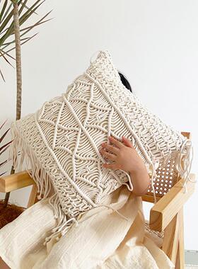 白色的手工编织枕套斯堪的纳维亚风格客厅沙发垫B&B床边枕头无芯