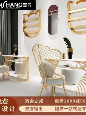 网红美甲桌椅套装大理石简约现代单人双人美甲台美甲桌沙发桌椅子