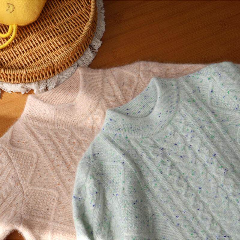 儿童纯山羊绒衫点子纱毛衣套头高端宝宝针织男童女童中领加厚麻花