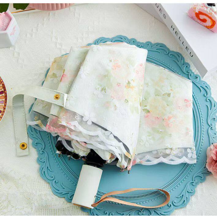 玫瑰花朵双层蕾丝黑胶防晒防紫外线晴雨两用折叠自动遮阳太阳伞女