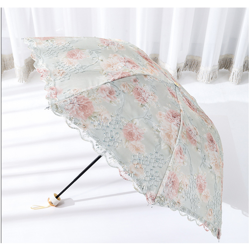 太阳伞超强防晒防紫外线双层蕾丝折叠女晴雨两用黑胶遮阳伞upf50+