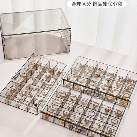 饰品面膜盒防尘透明展示盒耳环收纳盒大容量首饰分格便携带盖戒指