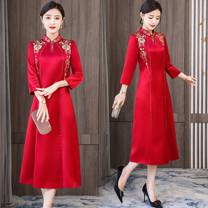 RM8796#高贵气质新品高端醋酸喜婆婆婚宴装旗袍领婚宴服