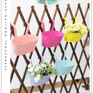 极简现代挂钩彩色铁皮花盆家居阳台挂壁花桶垂吊类植物创意花器