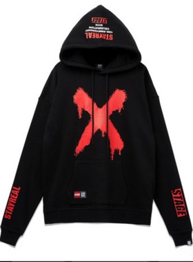 五月天阿信同款潮牌SR双LOGO帽t -/黑色红色 长袖 男女情侣休闲