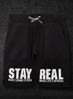 五月天阿信同款潮牌SR潮网运动短裤 黑色休闲时尚黑色情侣款