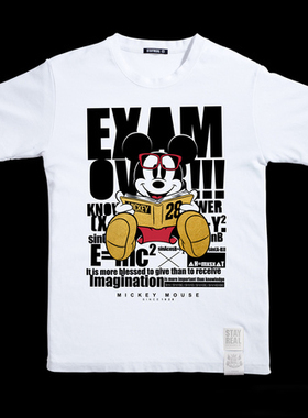 五月天阿信潮牌SR考试米奇t恤 黑色白色短袖情侣款时