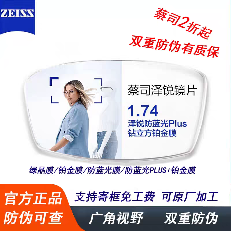 蔡司泽锐1.74防蓝光铂金绿晶膜