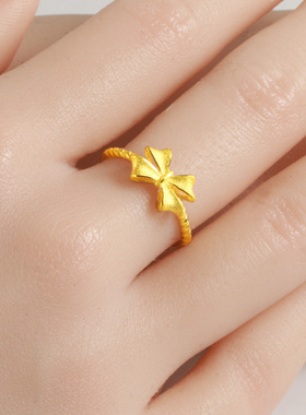 黄金戒指9999足金女款真金首饰蝴蝶结素金食指环纯金首饰按克