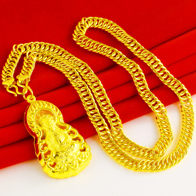 黄金项链男款9999足金链子老板链火焰观音女菩萨吊坠纯金套链