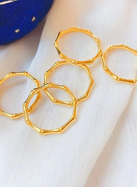 3D硬金黄金亮面竹节戒指足金999时尚简约富贵竹指环纯金女款素圈