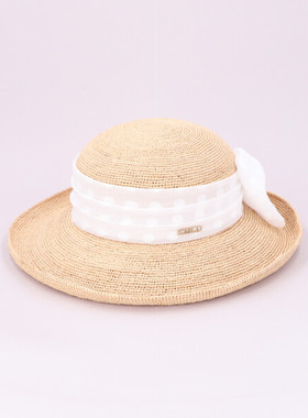 57.5cm CA4LA CAM60107 POLKA DOTS 春夏波点蝴蝶结圆顶编织草帽