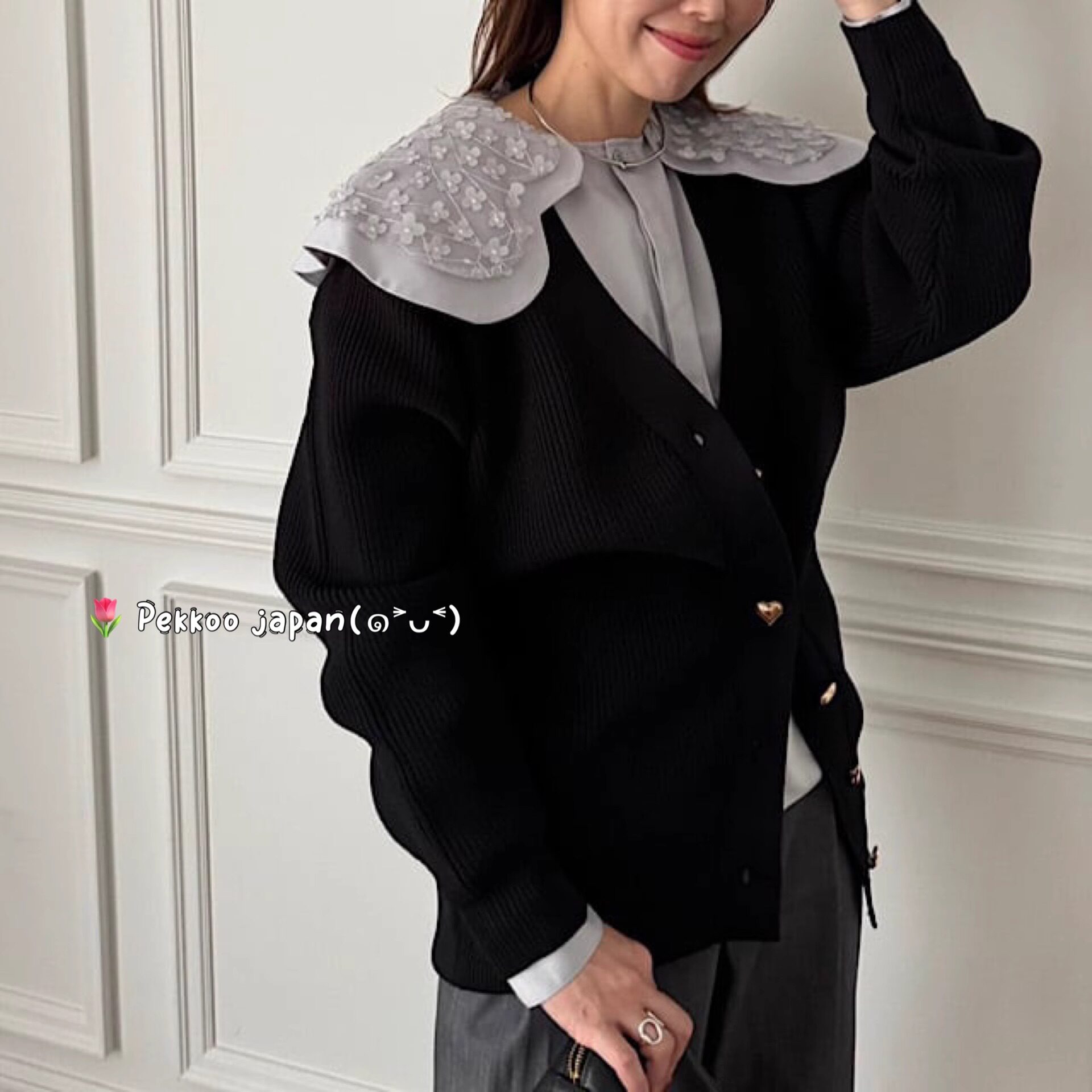 【国现】LINKABLE 爱心扣子 针织开衫 女士毛衣外套 宽松显瘦