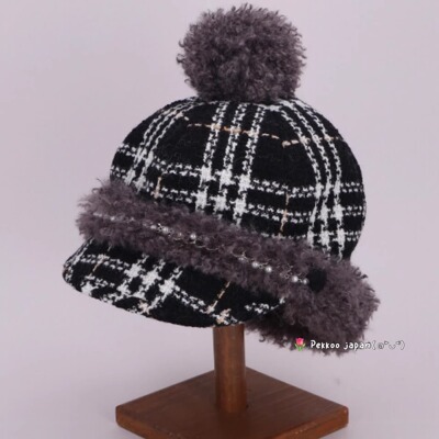 58-60cm CA4LA CAM10105 CU SITH 气质珍珠链条装饰 粗花呢鸭舌帽