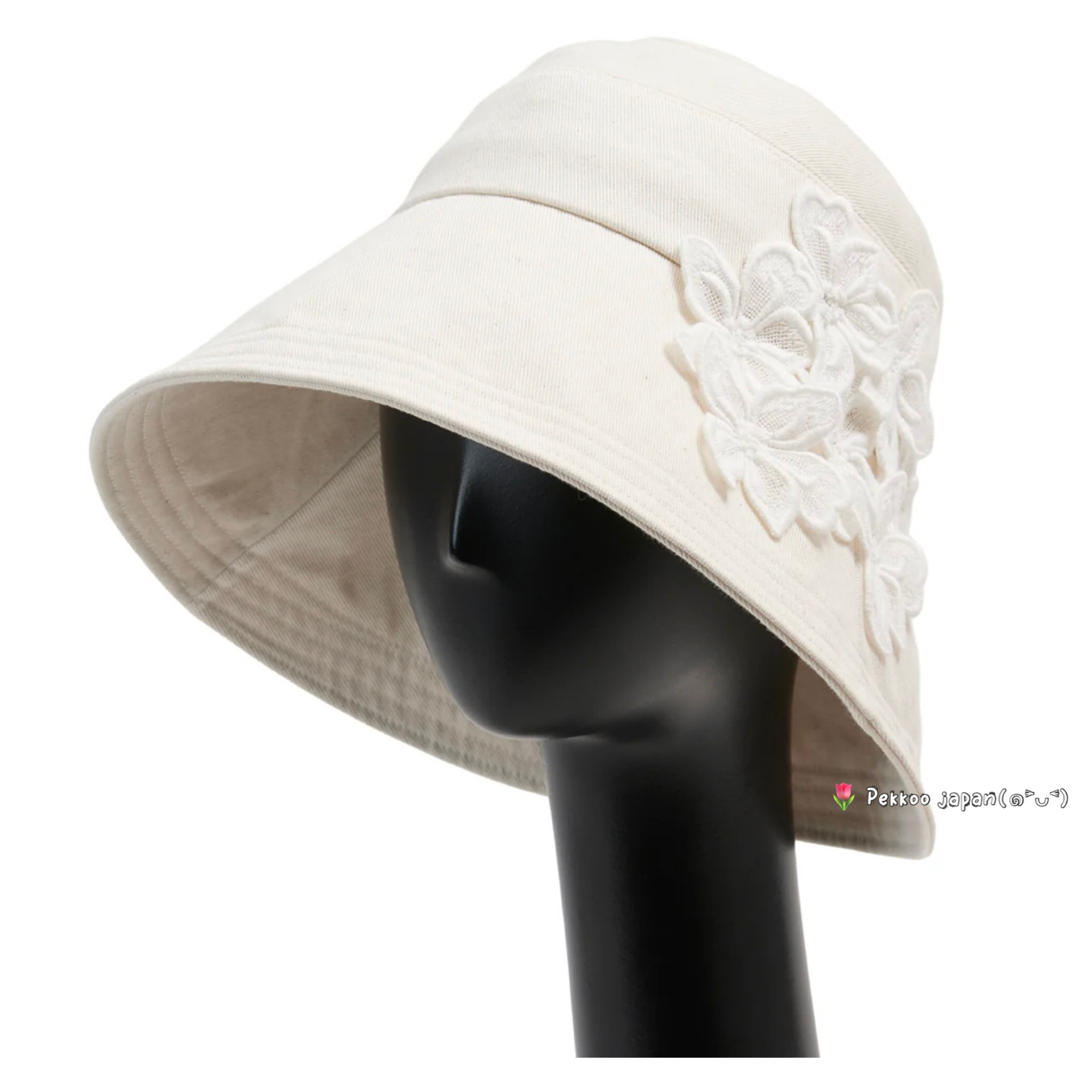 57.5cm Athena new york Lizzie春夏棉麻花朵刺绣 防晒渔夫帽盆帽