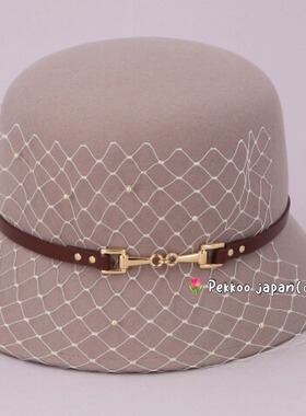 57cm CA4LA B.CW2 CAM80054 优雅 网纱礼帽 皮革装饰 毛呢帽