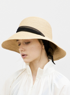 57.5cm mature ha MRB-003LR 春夏 大帽檐遮阳草帽 蕾丝飘带可系