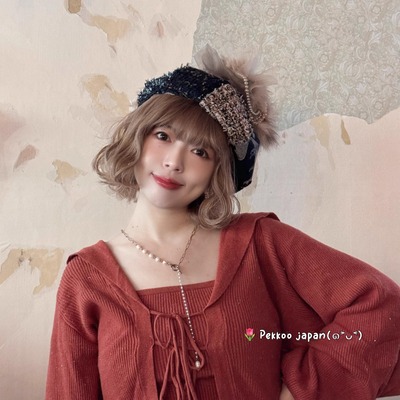 57.5cm CIRQUTURE CIQ260 秋冬保暖 薄纱珍珠装饰 小香风针织帽