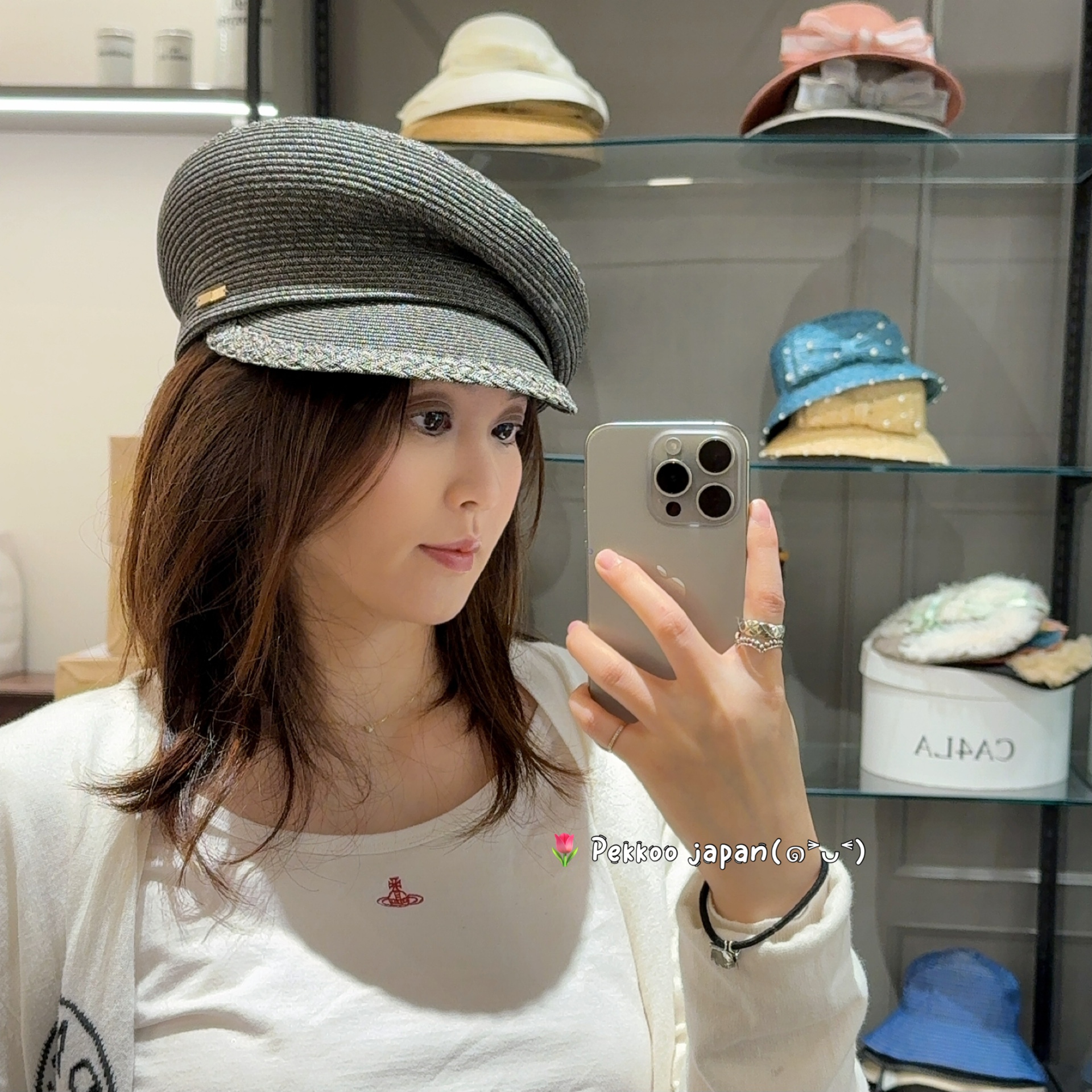 57.5cm CA4LA ONM01928 草编鸭舌帽报童帽不规则歪顶FOUR CROCHET