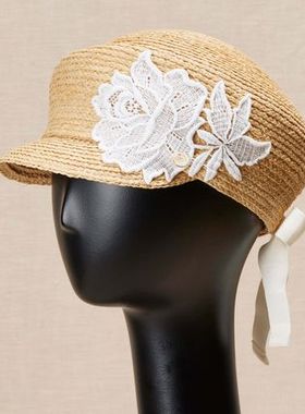 Athena new york Elsa 限定款 蕾丝花朵 拉菲草报童帽