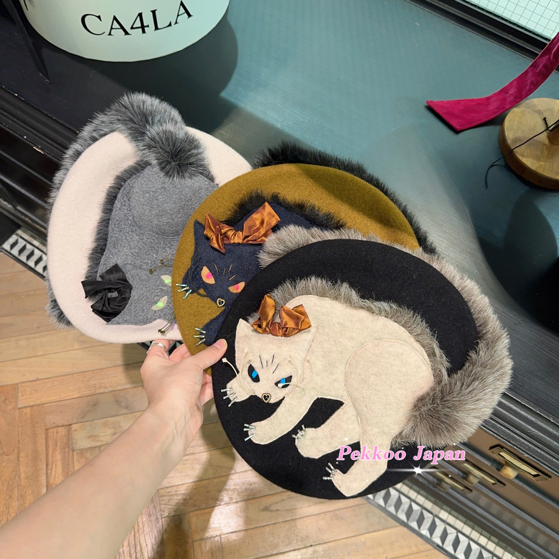 CA4LA BRA02119 NECO 毛绒 猫咪 卡通 秋冬羊毛贝雷帽