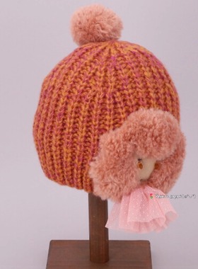 55-59cm CA4LA BRA02275 プードルアップリケ 毛绒狗狗装饰针织帽