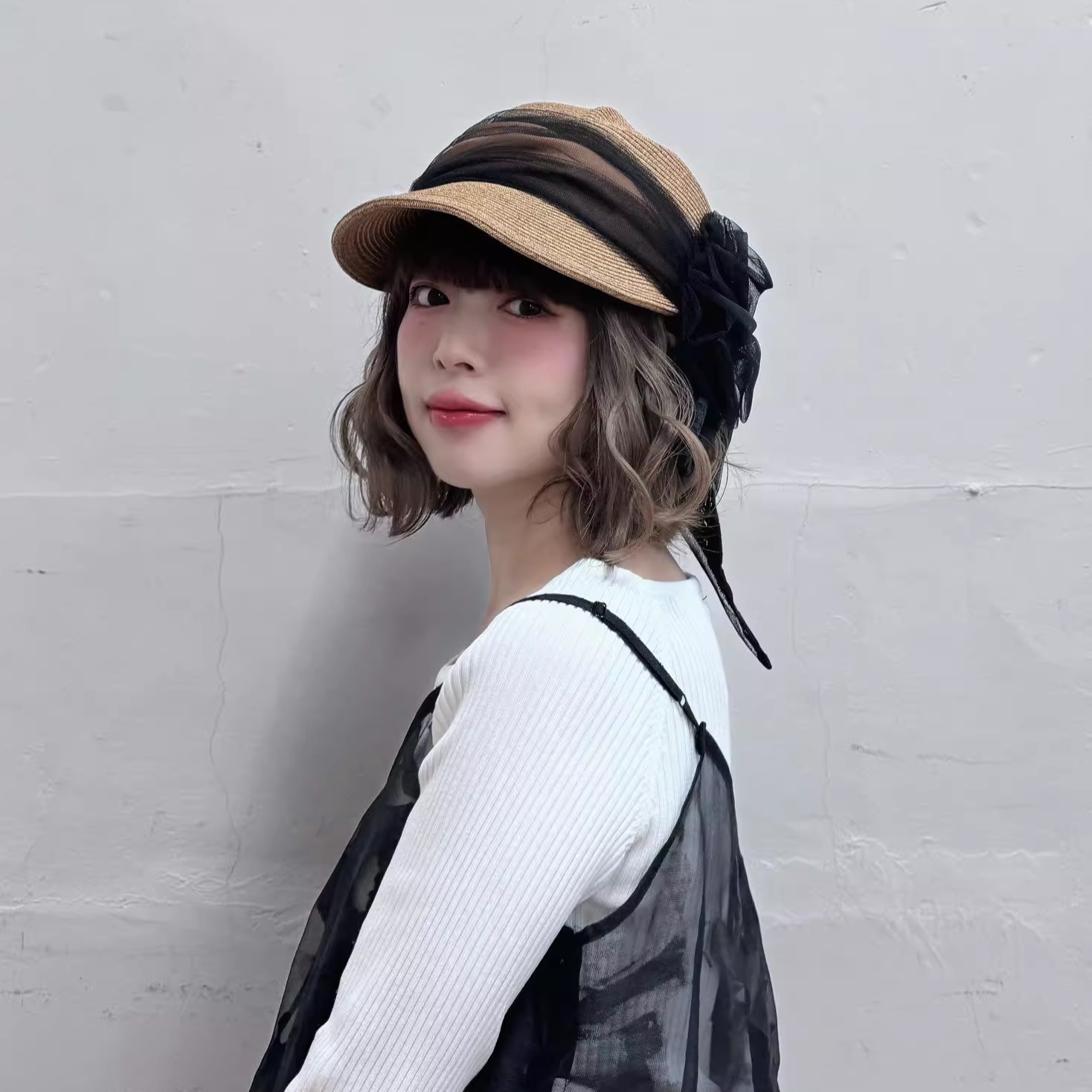 CIRQUTURE蕾丝网纱蝴蝶结遮阳帽