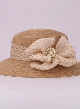 CA4LA CAM60117 BUTTON 优雅网纱蝴蝶结防晒遮阳帽 宝石珍珠装饰
