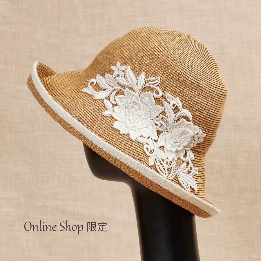 57cm Athena new york Amelia 刺绣蕾丝花朵 uv防晒遮阳草帽