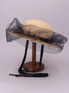 57cm CA4LA BRA02178 春夏优雅薄纱遮阳草帽 薄纱可拆卸
