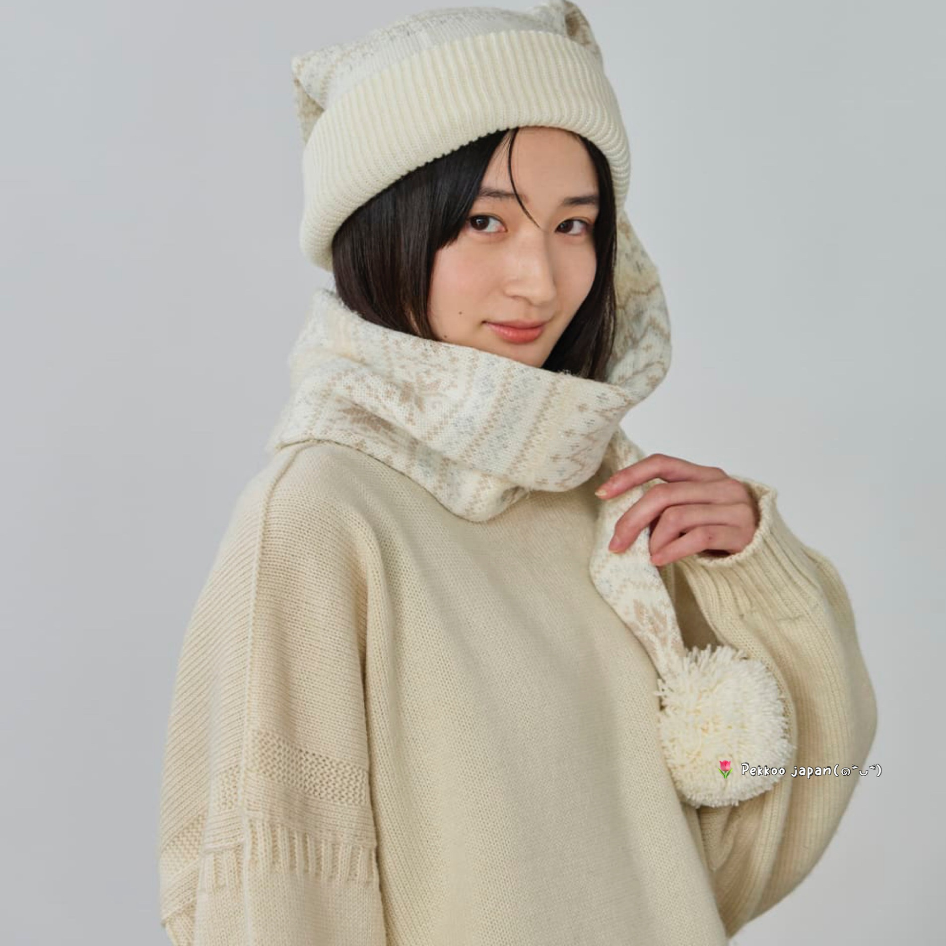 可洗57-59cm OVERRIDE KNIT NORDIC 253090293可爱长款围巾针织帽