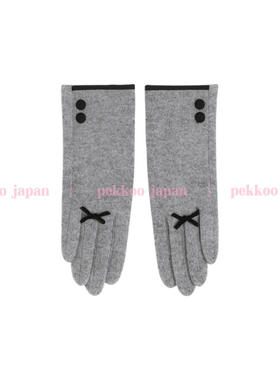 国现Maison kaya 可滑手机 羊毛保暖手套 FTB5001 蝴蝶结可爱日系