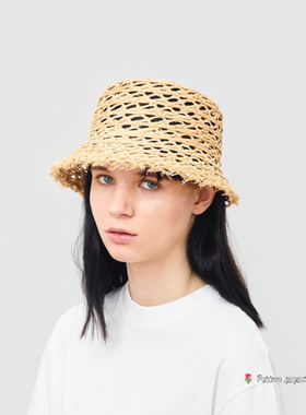 57.5cm mature ha. MAS26-83 sukashi 镂空流苏边 拉菲草渔夫帽