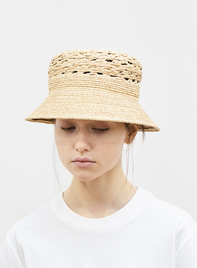 57.5cm mature ha MAS24-82 春夏拼色拉菲草编织平顶渔夫帽